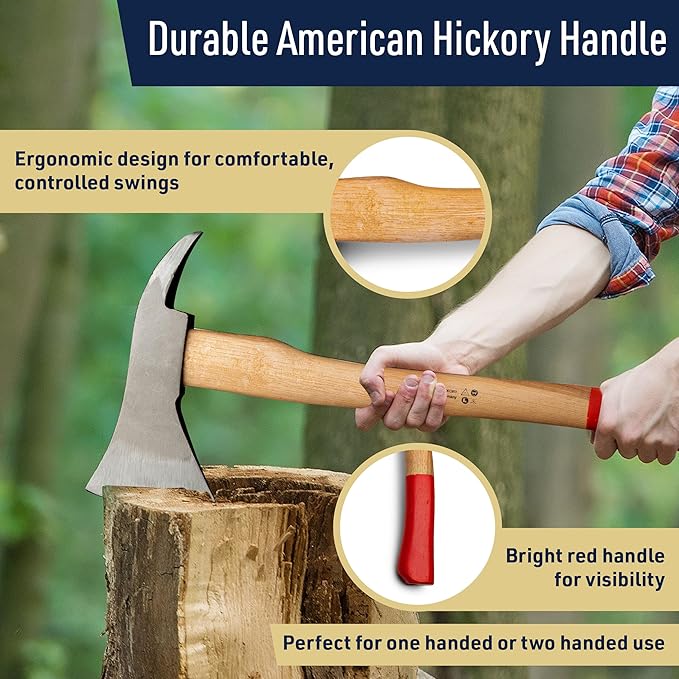 Wood Splitting Axe with Log Pick - 21” Camping Hatchet Axe for Chopping Wood with Forged Steel Head with Log Splitter Blade Built-in Pickaroon Logging Tool and Wooden Handle by Kings County Tools