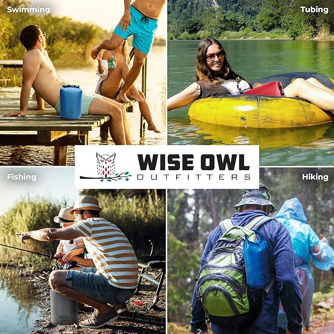 Wise Owl Outfitters Waterproof Dry Bag 3-Pack – Lightweight &amp Airtight 5L/10L/20L Small &amp Large Dry Bags for Kayaking Beach Travel Boating Hiking
