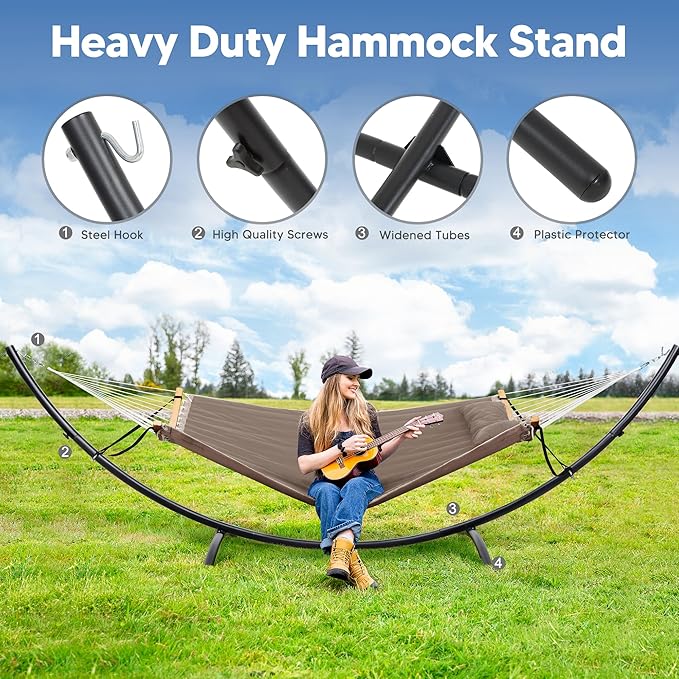 SUNCREAT Hammocks Standing Patio Hammock Portable Hammock with Stand Foldable Patent Pending Brown