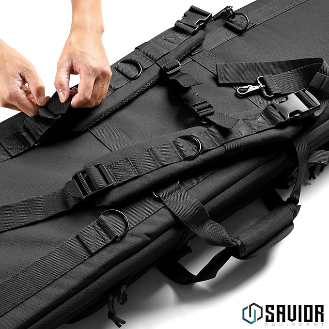 Savior Equipment American Classic Tactical Double Long Gun Bag Pistol Transportation Case w/Backpack Strap Lockable Compartment Available Length in 32 36 42 46 51 55