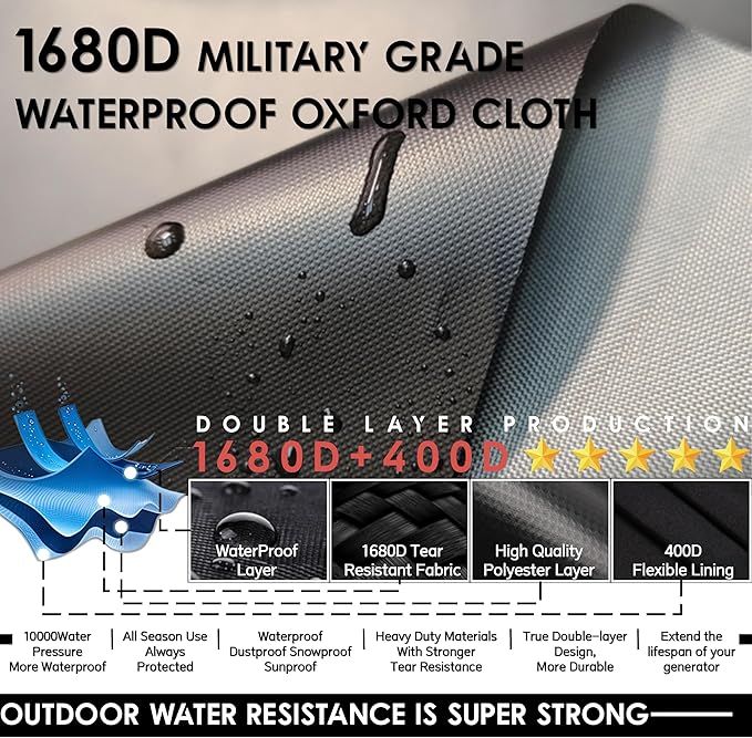 Generator Covers While Running 32x24x24 Inches Generator Covers for Outside Heavy Duty Dustproof/Waterproof 1680+400D Double Layer for 5000W-10000W Frame Generators Grey