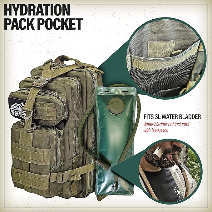 Sirius Tactical Backpack - 30L Capacity - Heavy Duty 900D Polyester - Hunting Hiking or Camping Backpack – Military Backpack (Digital Camo)