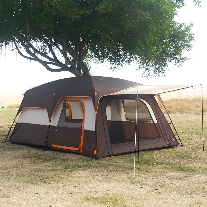 KTT Extra Large Tent 10-12-14 Person(B)Family Cabin Tents2 Rooms3 Doors and 3 Windows with MeshStraight WallWaterproofDouble LayerBig Tent for OutdoorPicnicCampingFamily Gathering