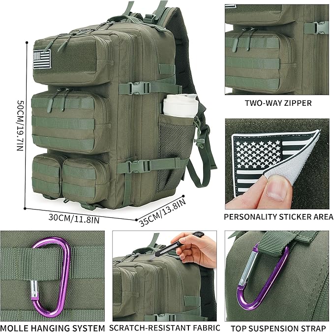 55L Tactical Backpack Heavy Duty Military Rucksack Molle Backpack 3 Day Assault Pack for Work Outdoors