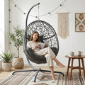 RADIATA Hanging Egg Chair with Stand Outdoor Swing Egg Chair with Thick Cushion Rattan Bird Cage Eggshell Basket Seat Patio Swinging Hammock Chair for Outside Backyard Dark Grey