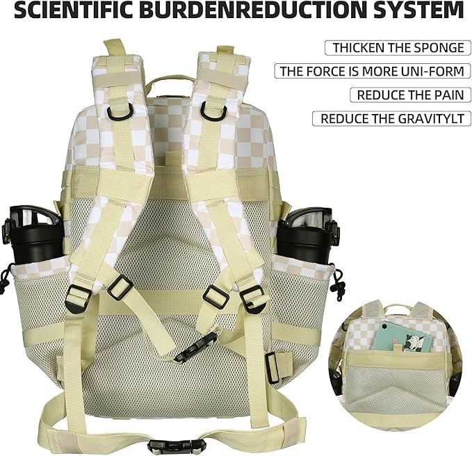Lovelinks21 45L Tactical Assault Backpack 3 day assault pack with Molle Waterproof backpack Rucksack for Tactical Backpacks (Beige Plaid)