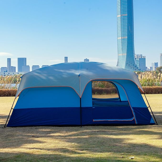 KTT Extra Large Tent 6-10-12-14 Person(A)Family Cabin Tents2 Rooms3 Doors and 3 Windows with MeshStraight WallWaterproofDouble LayerBig Tent for OutdoorPicnicCampingFamily Gathering