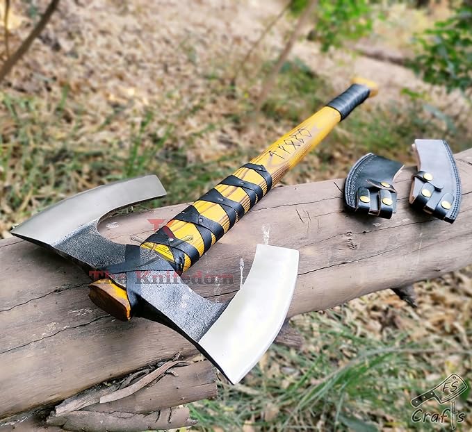 FS Crafts AxeVS003C 34 Double Head Berserker Axe Two Hand Axe Broad Axe Hewing Axe Double Edged Battle Axe Large Norse Axe Double Blade Axe Big Viking Axe Hand Forged Axe Blade Axe