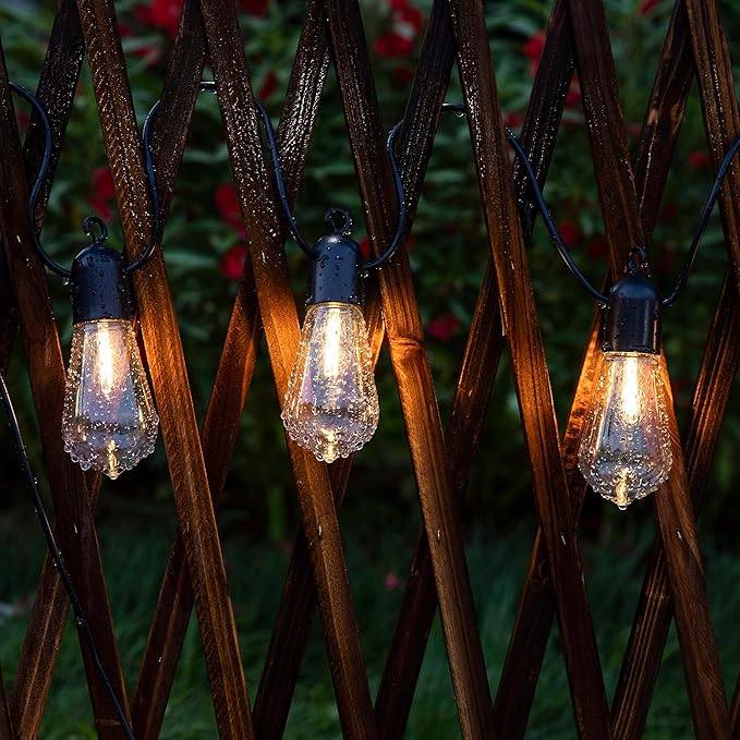 Solar Outdoor String Lights 25FT Patio Lights String Waterproof with 20 Warm White LED Shatterproof ST58 Bulbs Perfect for Garden Backyard Pergola Party Cafe Camping Decoration (25FT)