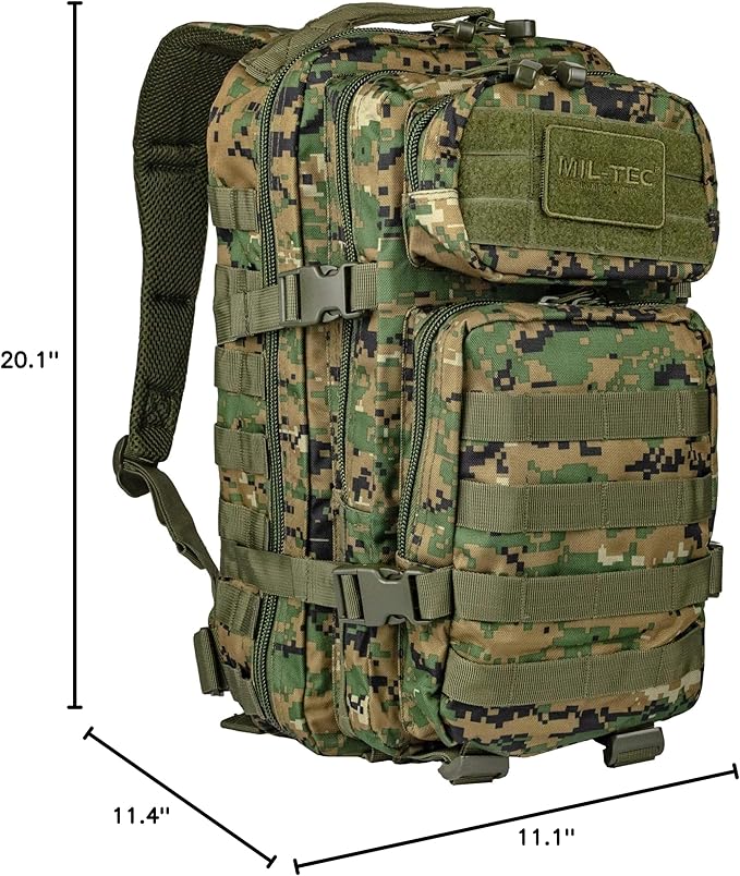 Mil-Tec Unisex Assault Pack - Rugged Durable Lightweight Ergonomic Versatile Tactical Outdoor Camping Hiking Backpack with Adjustable Padded Shoulder Straps &amp MOLLE Loops Digital Woodland Camo 3