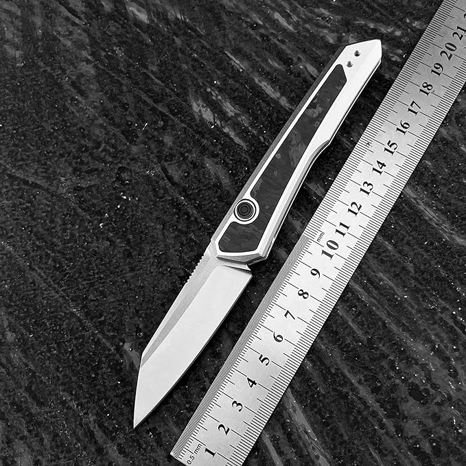 Compact Folding Knife 2.95 Inches Reverse Tanto Blade. T6 Aluminum Embedded with Carbon Fiber Handle. Suitable for Outdoor Camping EDC Fishing Tools Men's Gift.