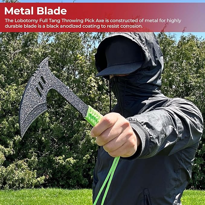MedievalDepot Full Tang Throwing Pickaxe: Tactical Survival Tool Black &amp Green - Unmatched Durability Razor-Sharp Blade Comfortable Grip Axe