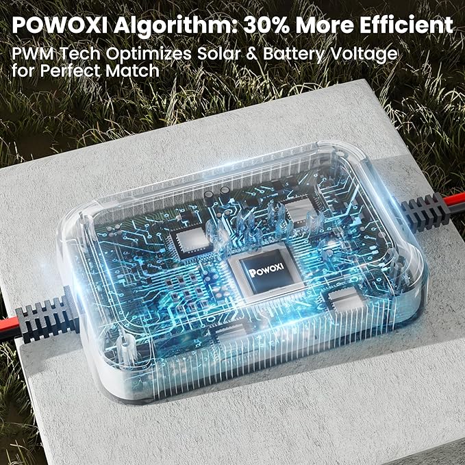 POWOXI-Upgraded-20W-Solar-Battery-Charger-Maintainer External Smart 3-Stages PWM Charge Controller 12V Solar Panel Trickle Charging Kit for Car Marine Motorcycle RV etc