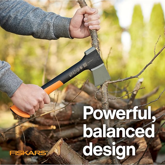 Fiskars X7 Small 14 Hatchet Axe with Sheath for Chopping Wood Kindling for Campfires Outdoors &amp Camping Insert-Molded Forged Steel Head Low-Friction Blade Shock Absorbing Handle &amp Non-Sli