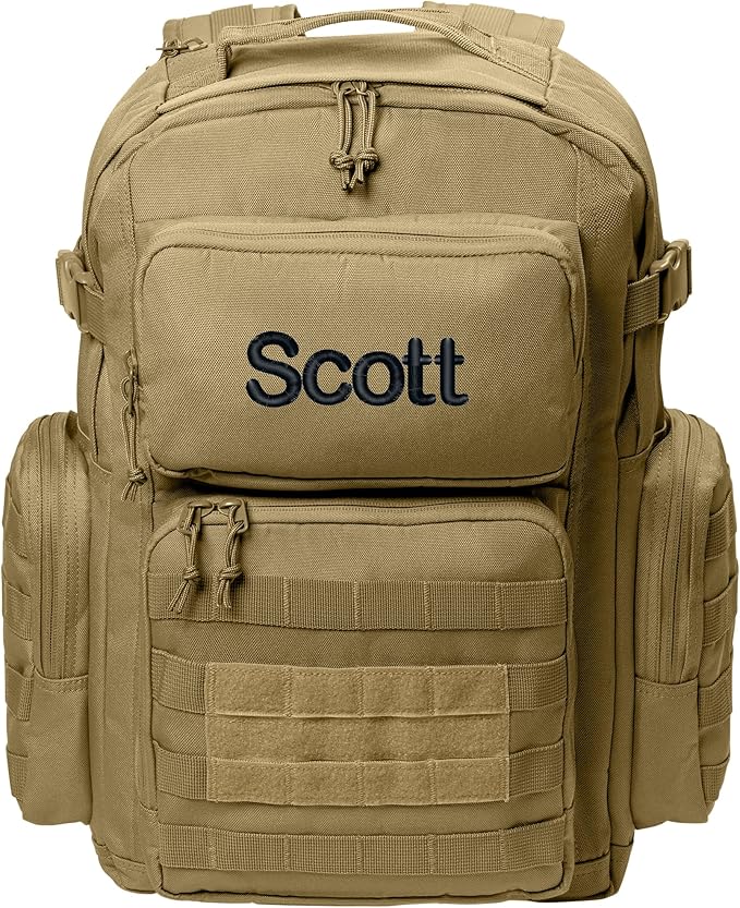 Personalized Tactical Backpack Range Bag Loop Panel for Badges and Patches Military Bag Monogrammed Name Coyote Brown