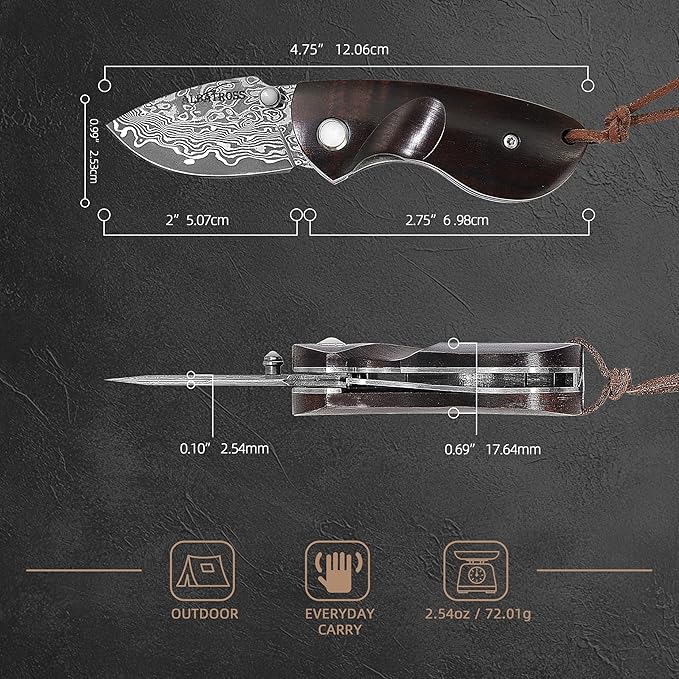 Father's Day Mother's Day &amp Birthday Gift for Him Her: ALBATROSS Mini Pocket Knife - 4.75 Modern Damascus Steel Folding Knife with Red Sandalwood Handle - 71 Layer Hand Forged Blade - Liner Loc