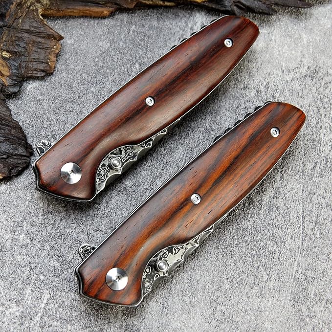 Sitivien ST240 EDC Damascus Steel Folding Knife with Dalbergia HandleVG10 Core Blade Liner Lock and Belt ClipFishing Hiking Survival Knife