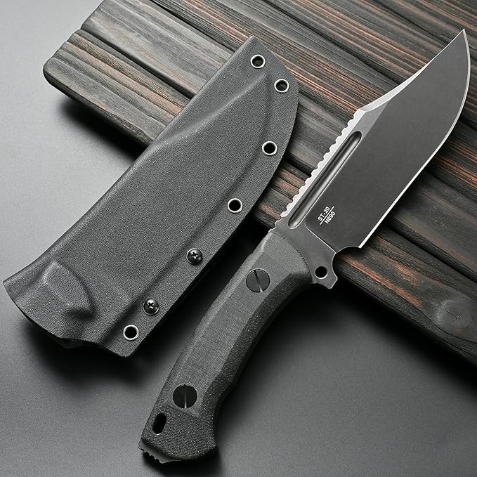 Sitivien ST20 Fixed Blade Knife 8MM Thick N690 Stainless Steel Blade Full Tang G10 Handle EDC Fixed Knifes for Outdoor Working Camping Hunting(Black)