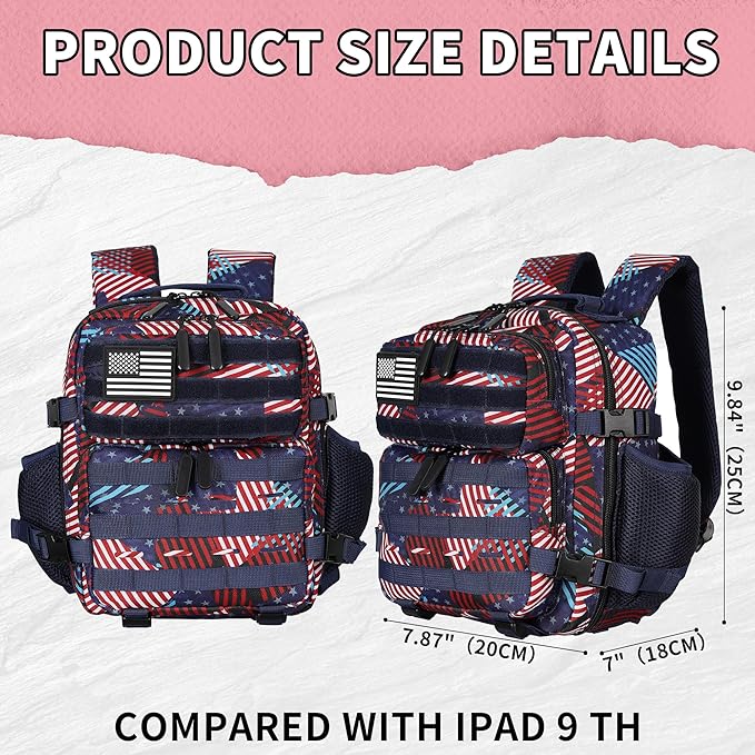 9L Mini Tactical Backpack for Men and Women Tactical Backpack Small for Hiking Small Tactical Bag Fitness Pack (Patchwork Flag)