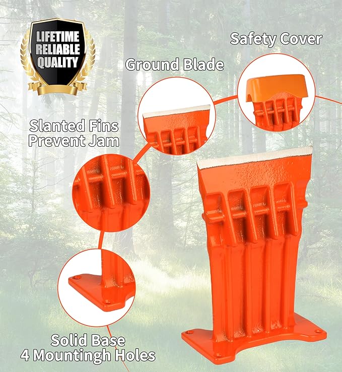 SPEED FORCE Firewood Kindling Log Wood Splitter – No Axe! Wedge Point Splits Firewood 6 Inch Orange with Safety Cover