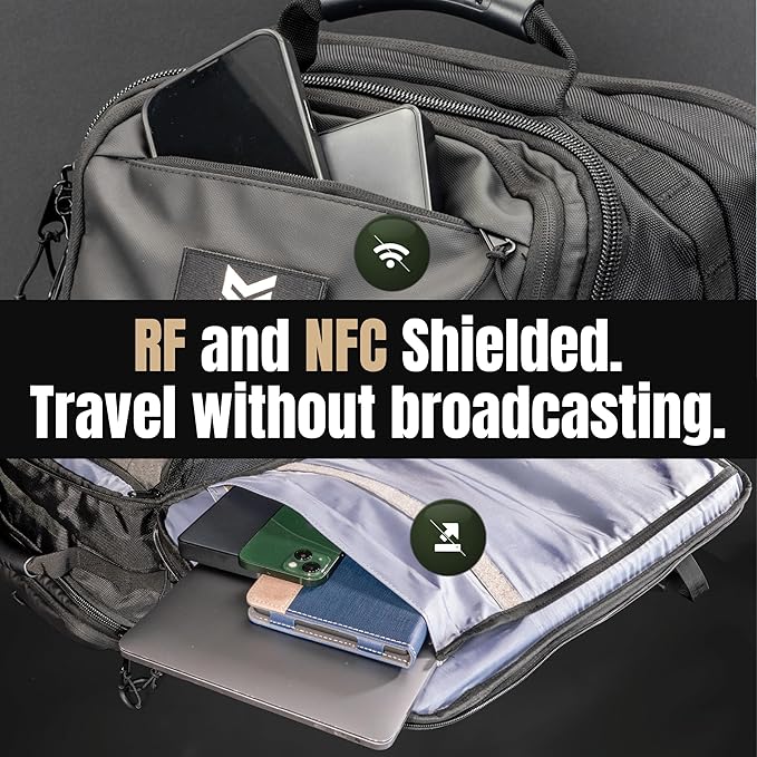 CARGO 48L Tactical Travel Backpack Dual 17 Inch Device Bays RF and NFC Shielded Compartments 1000D Water Resistant Shell MOLLE Compatible Duffel Convertible 3 Day Pack