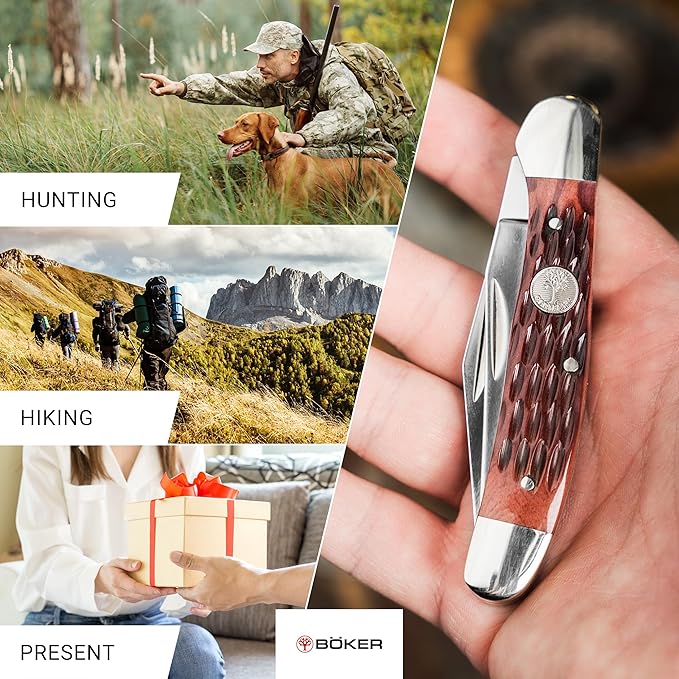 BOKER TREEBRAND - Copperhead Jigged Brown - Duo-Blade Trapper Pocket Knife with Brown Jigged Bone Handle Scales - Classic Pocket Knife with Sharp D2 Blades &amp Slipjoint - Made in Germany