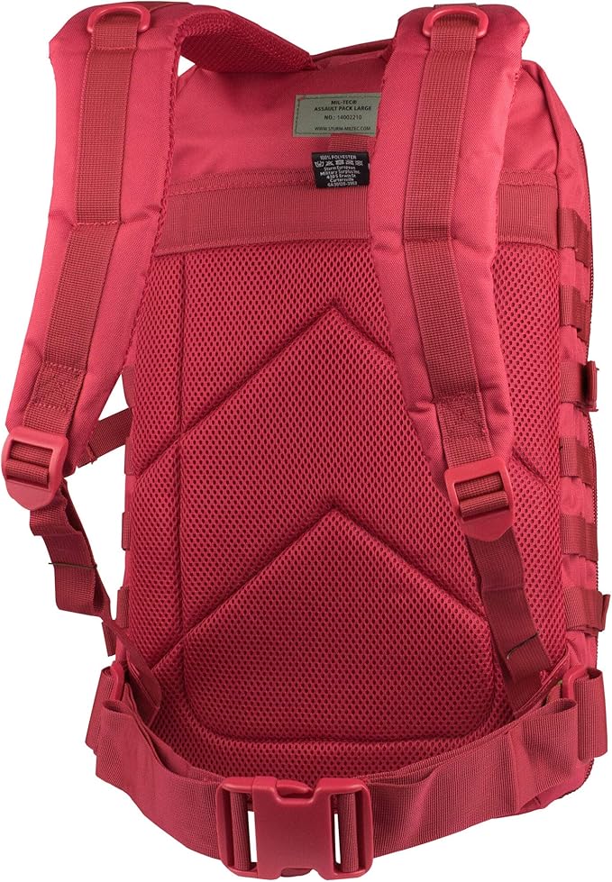 Mil-Tec Unisex Assault Pack - Rugged Durable Lightweight Ergonomic Versatile Tactical Outdoor Camping Hiking Backpack with Adjustable Padded Shoulder Straps &amp MOLLE Loops Red 36L