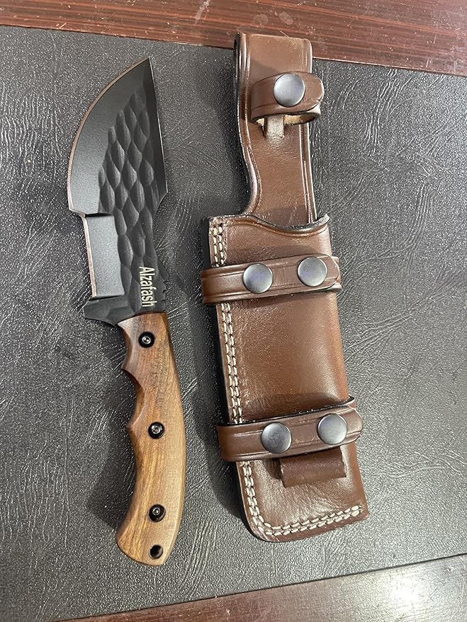 Tracker Knife With Ferro Rod- Large Outdoor Fixed Blade Knife with Scout Style Horizontal Carry Belt Sheath Holster for Hunting Survival Bushcraft and Camping Tactical Knives for Men