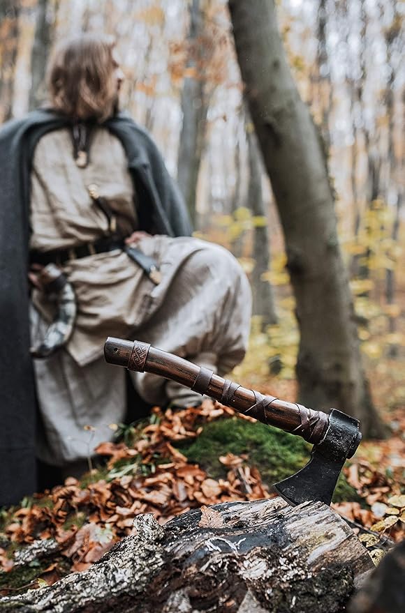 Throwing Axe Set (2) - Norse Tradesman 14 Viking Throwing Axe Set - Two Fully Sharpened Norse Hand-Axes - Carbon Steel Axe Heads with Premium Leather Cross-Stitch
