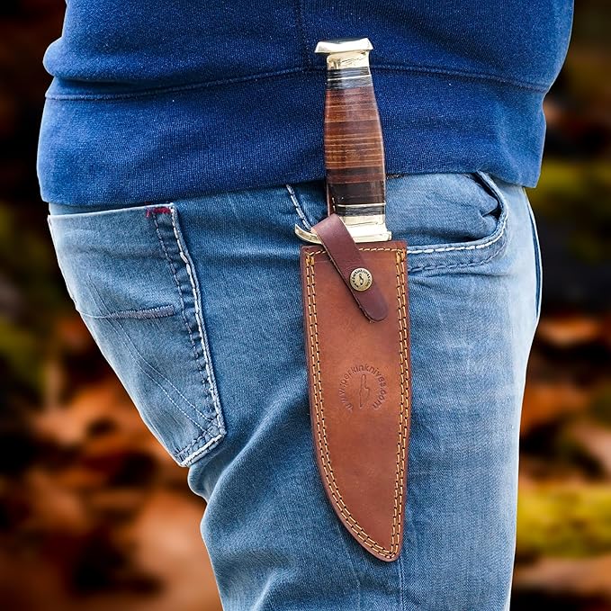 Perkin Personalized Hunting Knife with Free Engraving – Handmade 12.5” Fixed Blade with Leather Handle &amp Sheath Survival Gift for Men - Bowie Knife