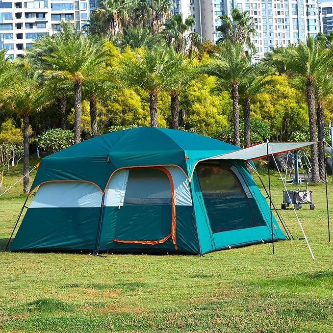 KTT Large Tent 6-8-10-12 PersonFamily Cabin Tents2 Rooms2 Doors and 4 Windows with MeshStraight WallWaterproofDouble LayerBig Tents for OutdoorPicnicCampingFamily Gathering