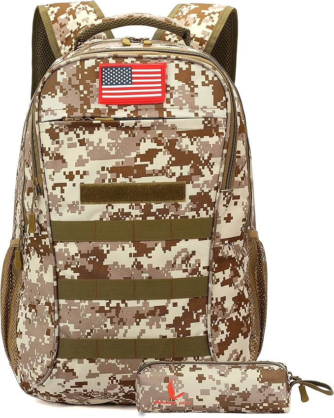 outdoor plus Camo Backpack for BoysMilitary Teen Backpack with USB Port Army Bookbag for School Tactical