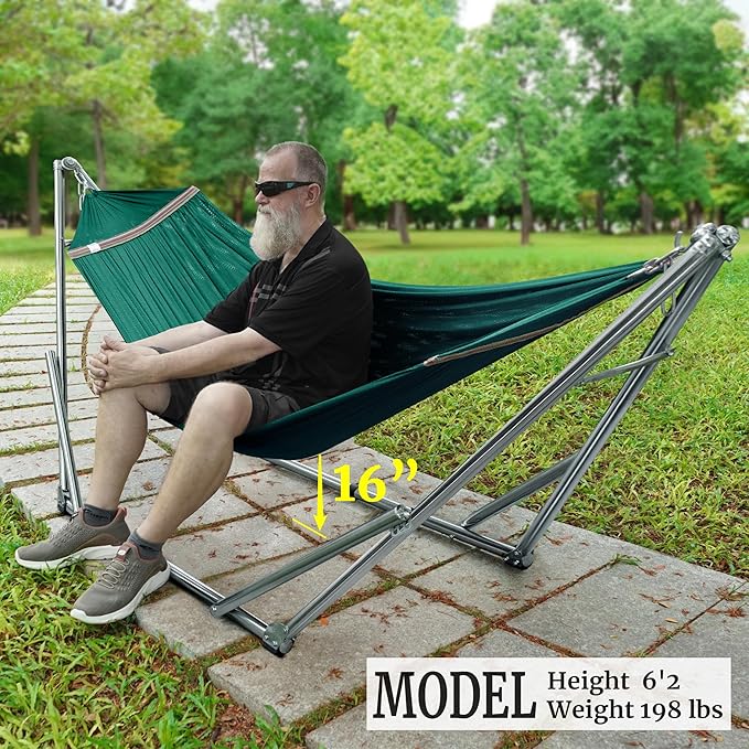 Tranquillo Adjustable Collapsible Hammock with Stand – Picnic Hammock Stand and 2 Layered Polyester Hammock Net for 2 Persons with Carry Bag Peacock