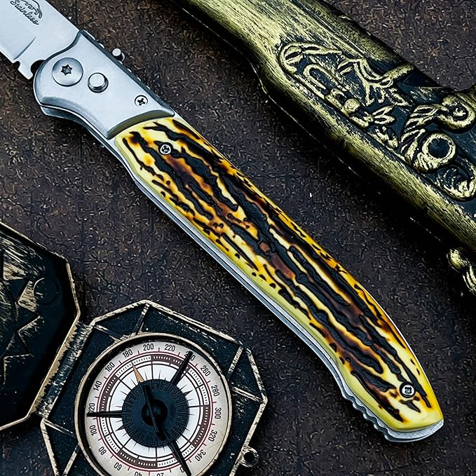 12-inch Large Pocket Folding Knife 440C Steel Blade and Resin Handle Assisted Opening with Slide Safety Lock EDC for Outdoor Hiking Camping and Adventure