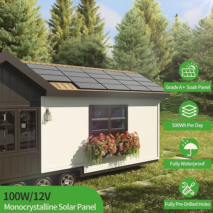 JJN 200 Watt Solar Panels 10BB Monocrystalline 12V 2PCS 100W Solar Panel 23% High Efficiency PV Module Power Charger for RV Home Farm Boat Caravan and Off-Grid Applications