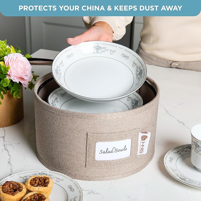 China Storage Hard Shell Containers 8-Piece Set Moving Boxes for Dinnerware Glasses Plates Mugs and Saucers Sturdy Dish Organizer with Dividers for Seasonal Storage - Service for 12 - Brown