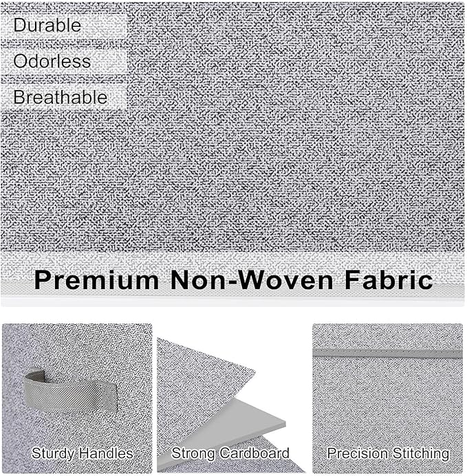 WUIKE Foldable Storage Bins with Lids Storage Boxes with Handles Closet Shelf Organizer Fabric Storage Baskets with Cover for Bedroom 3-Pack Ash Gray Extra Large