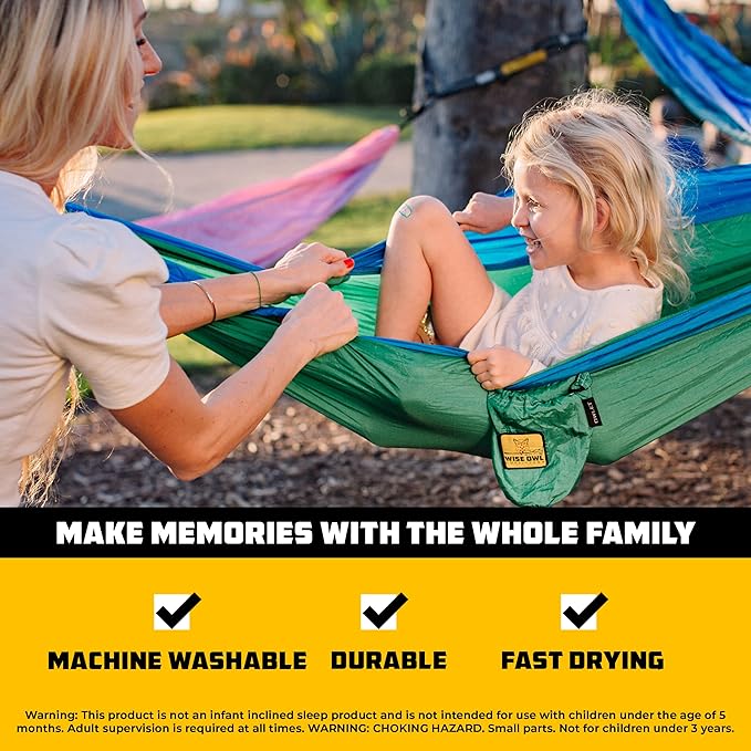 Wise Owl Outfitters Camping Hammock – 500lbs Portable Hammock with Tree Straps - Travel Backpacking Hiking Outdoors Camping Gear - Single or Double