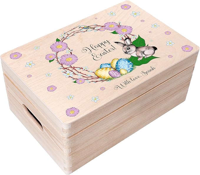 Creative Deco Personalized Wooden Storage Box Easter Box | 11.8x7.87x5.51in (+-0.5) | Multiple Choice | Hinged Lid Handles Engraving | Gift Box | Rough UNSANDED Keepsake Souvenir Chest