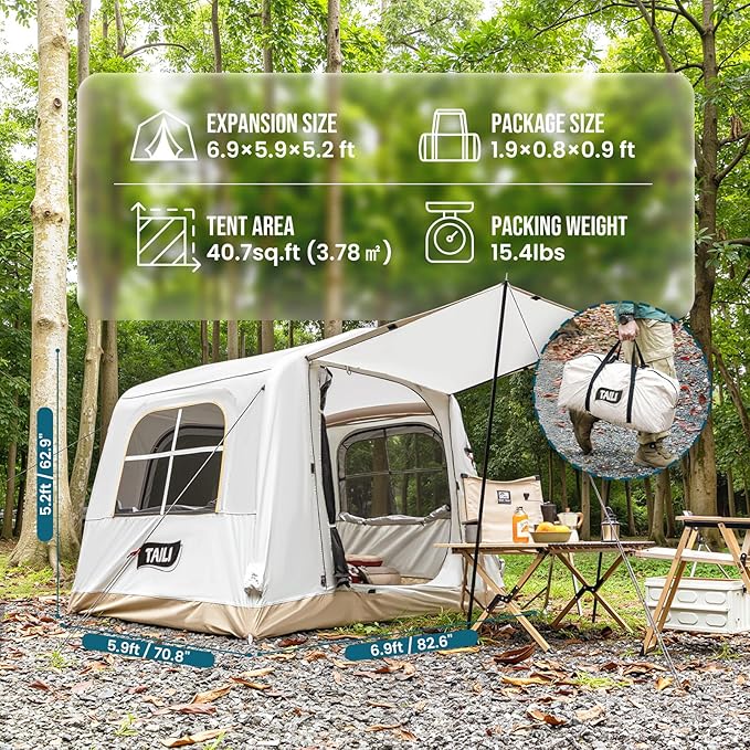 TAILI Inflatable Blow Up Tent for Camping with Hand Pump for 2/3/4/6 Person Easy Setup Outdoor Inflatable Oxford Waterproof Air Tent House for Family Camping Adult