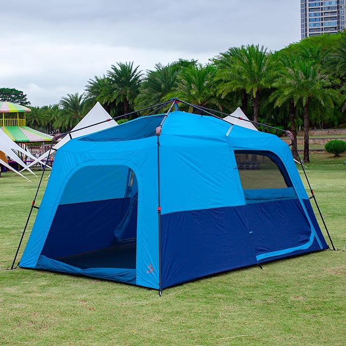 KTT Extra Large Tent 6-10-12-14 Person(A)Family Cabin Tents2 Rooms3 Doors and 3 Windows with MeshStraight WallWaterproofDouble LayerBig Tent for OutdoorPicnicCampingFamily Gathering