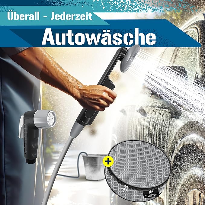KESSER Camping Shower with Battery | Submersible Pump | Shower Head | 2 x 2200 mAh Lithium Batteries USB Charging Cable for Camping Garden Car