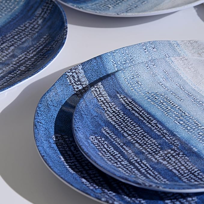 12PCS Melamine Dishes Set Blue Plates and Bowls Sets for Outdoor Camping EssentialsLightweight and Durable Just Stack them directly in the Backpack
