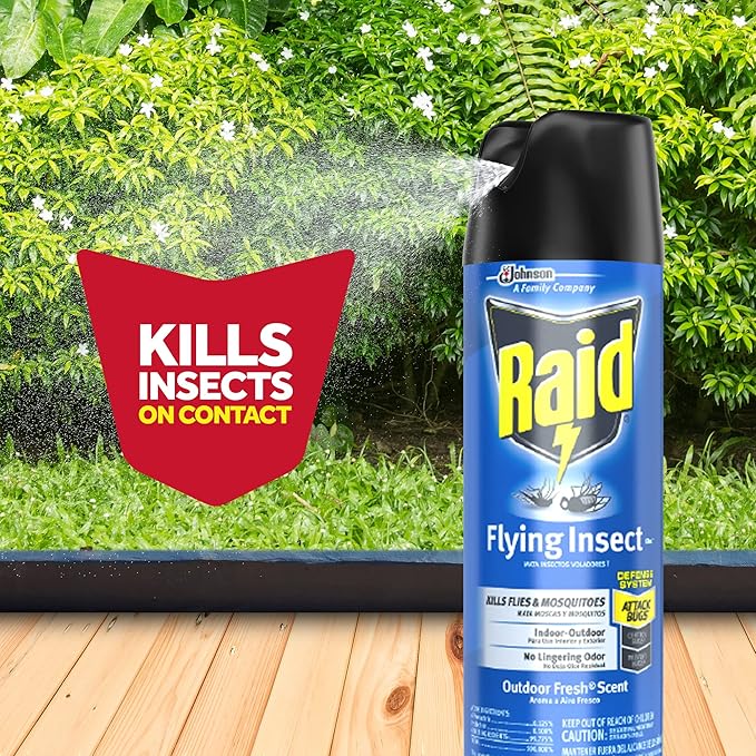Raid Flying Insect Killer Mosquito and Fly Control No Lingering Chemical Odor Outdoor Fresh Scent 15 Ounce (Pack of 12)