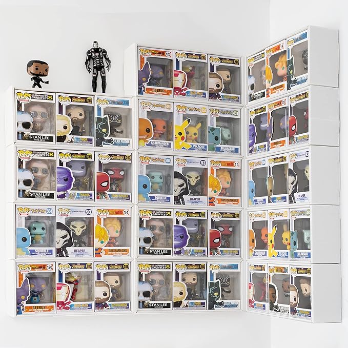 4X4 Version Display Case Compatible with Fnko Pop Boxes Stackable 4 Single Row with Transparent Cover to Protect Your Collection Against Dust (Holds 16 Pops)
