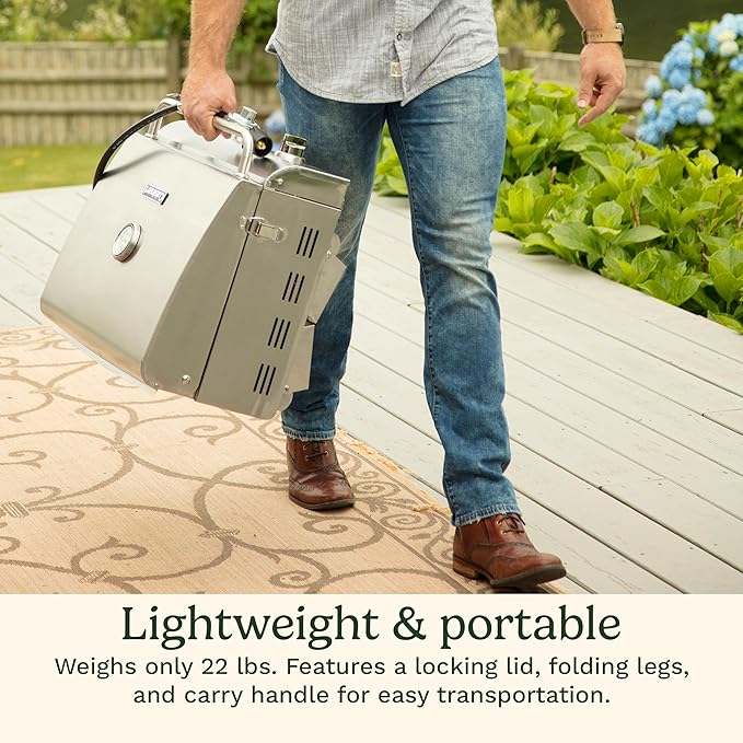 Cuisinart Chef's Style Tabletop Portable Propane Grill 20000 BTU Stainless Steel 2-Burner Outdoor Gas Grill for Camping Tailgates BBQ Hassle-Free Setup Twist-Start Ignition CGG-306
