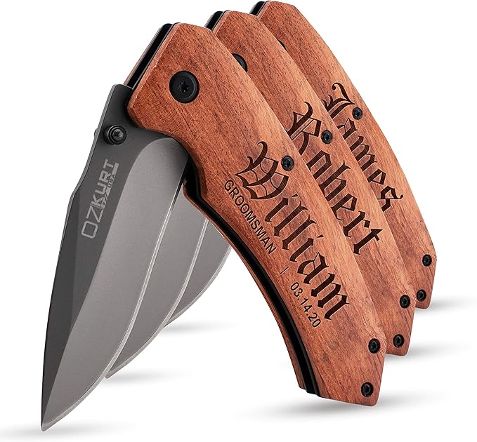 Lily's Atelier Groomsmen Gifts Set of 3 Personalized Pocket Knife Engraved for Groomsmen - Customized Knives w/Names Groomsman Gifts for Wedding Groomsmen Proposal Gifts
