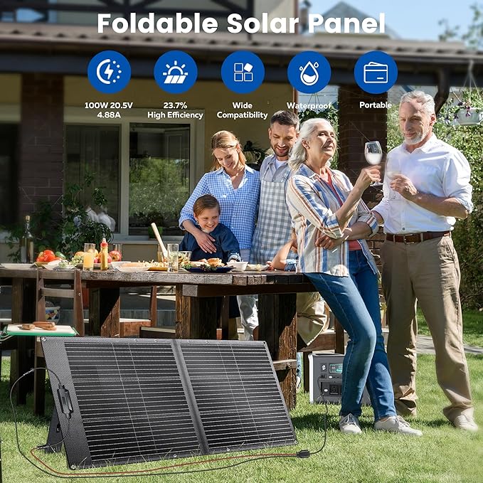 100W Portable Solar Panel for Power Station 23.7% High Efficiency Foldable Solar Charger with XT60/MC4/Anderson Output for Outdoor Camping RV Emergency Backup Off Grid