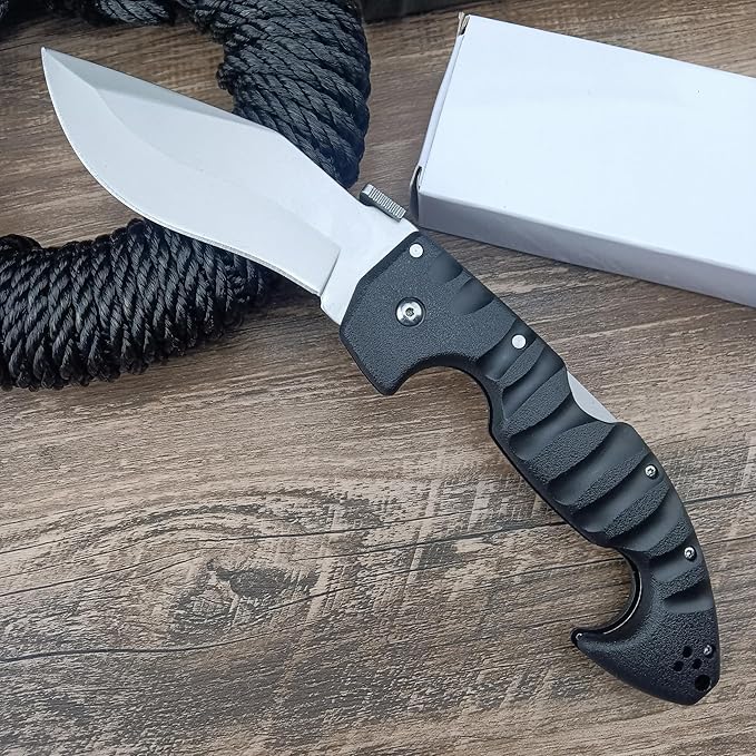 10.4in Unisex Adult Lockback Folding Knife - Tri-Ad Lock Pocket Knife with AUS8 Steel blade and Nylon Glass Fiber HandleThumb Plate and Belt Clip for EDC Camping Hunting Survival