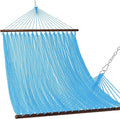 Lazy Daze Hammocks 10.5 FT Double 2 Person Caribbean Rope Hammock Hand Woven Polyester Hammock with Spreader Bars for Outside Outdoor Backyard Patio Poolside 450 LBS Capacity Sky Blue